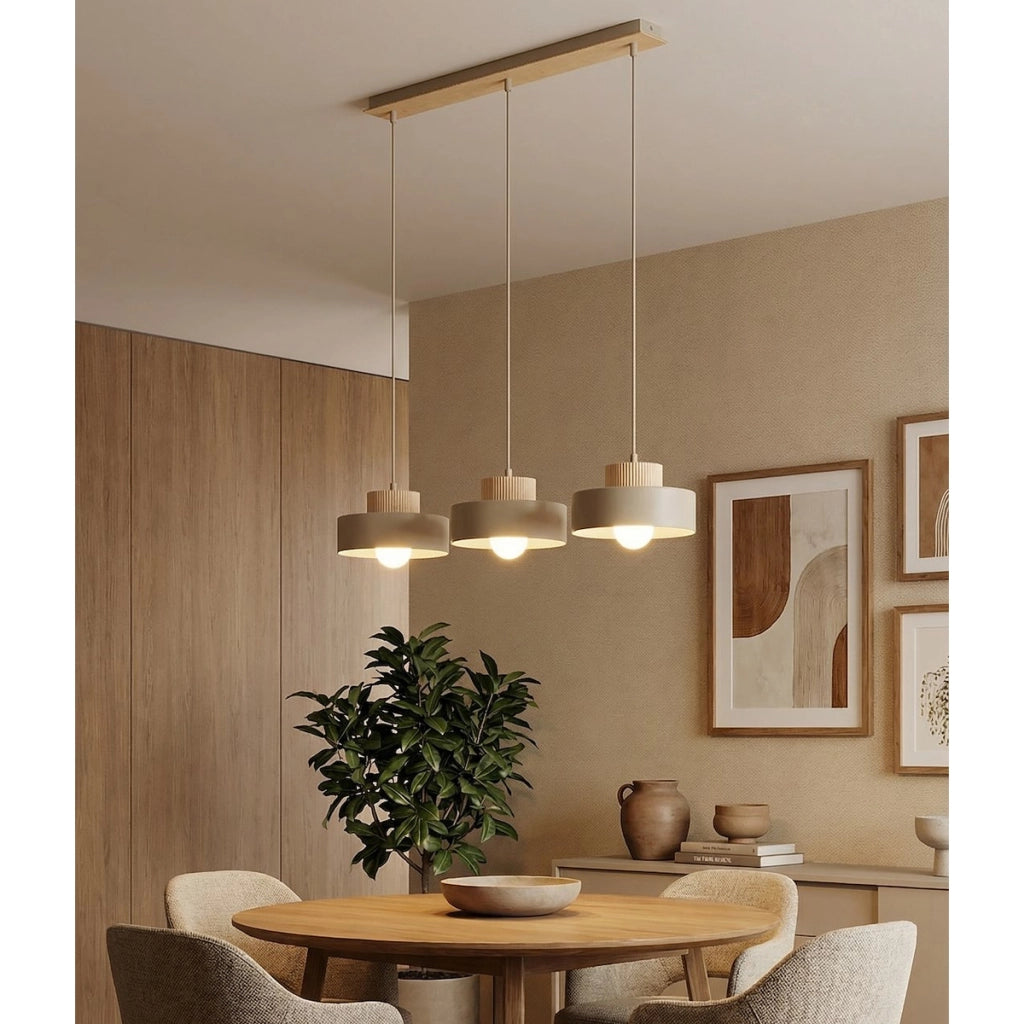 Lampada a sospensione KIVI in acciaio color mokka e legno