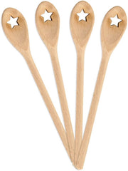 Set di 4 mini cucchiai in legno con tema stellato
