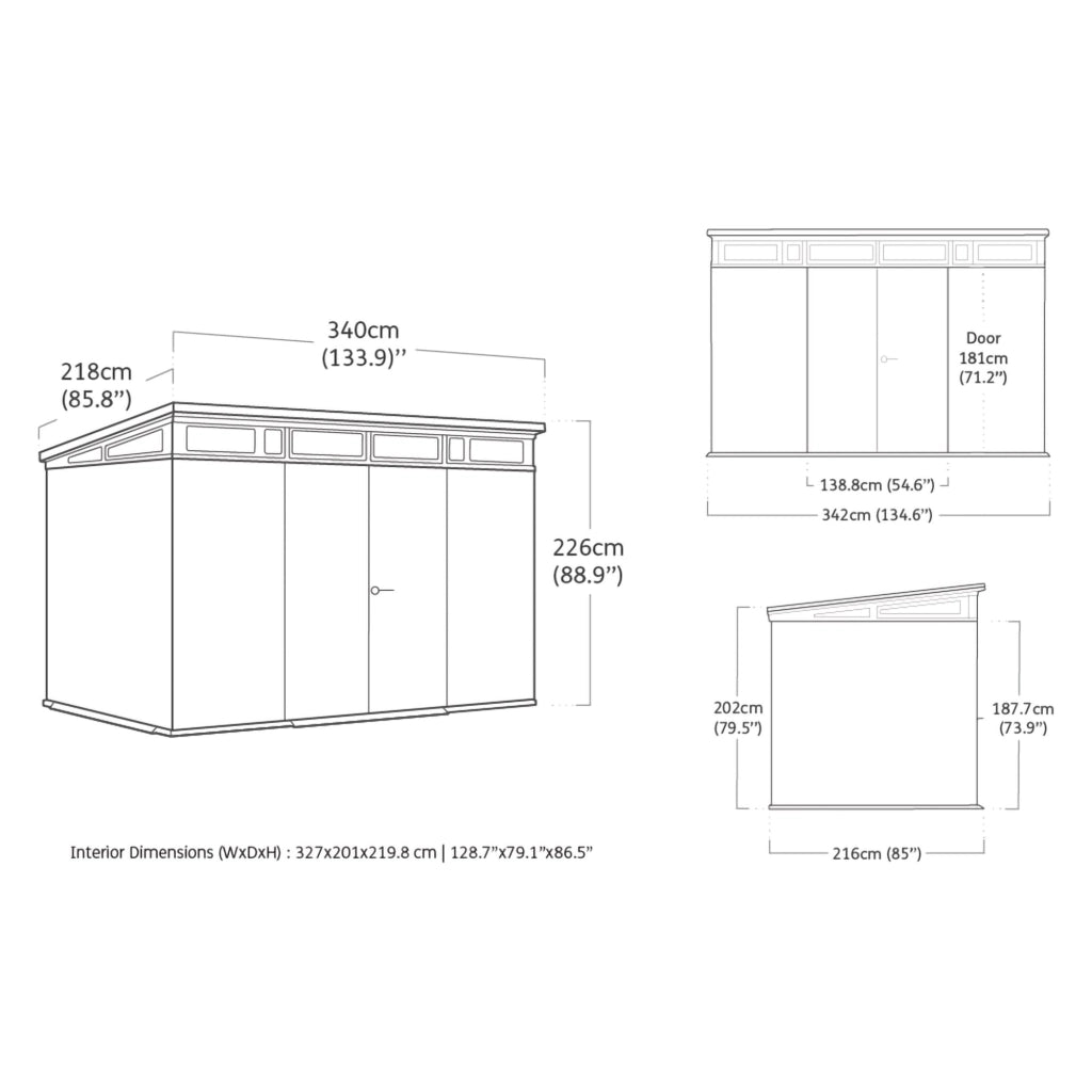 Northfield, Casetta da Giardino Lucchettabile, Finitura in Resina, 340x218x226h cm Marrone Noce