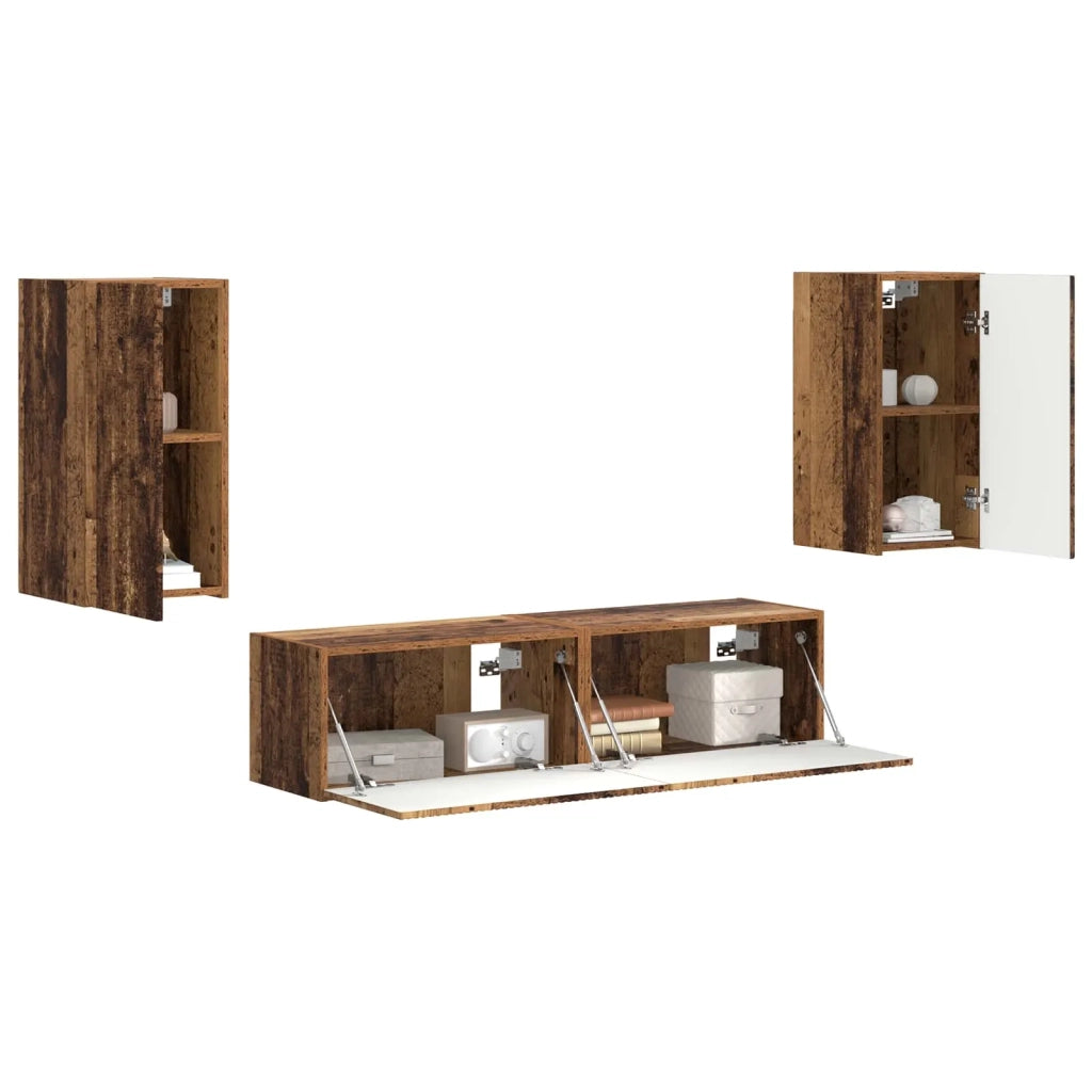Set mobile TV 4 pz | Armadietto TV | Mobile Porta TV Legno vecchio Legno multistrato