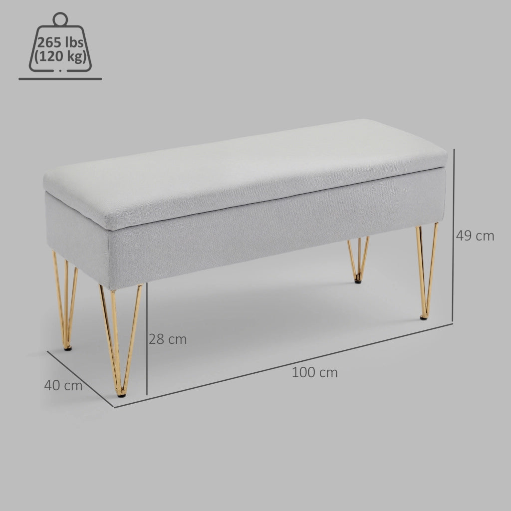 Pouf Piede Letto Imbottito in Tessuto Grigio con Gambe in Acciaio ¨C zephmum ¨C Grigio Chiaro