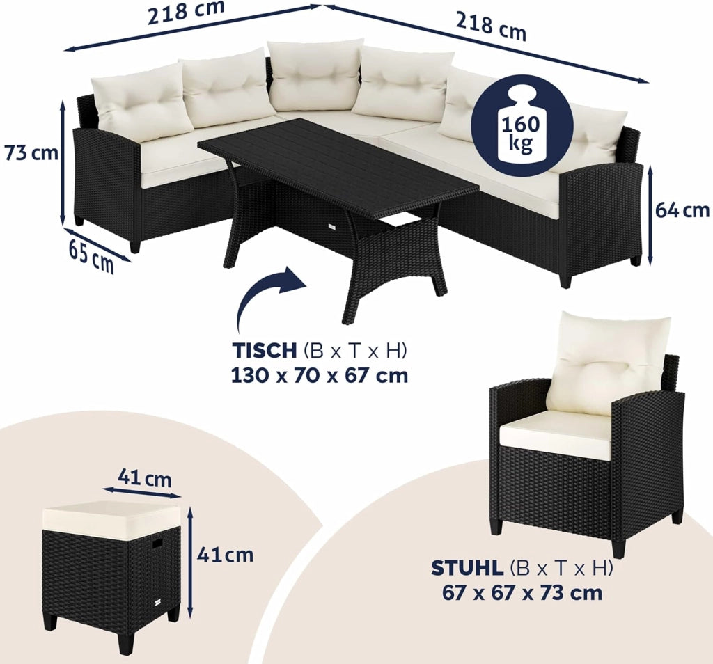 Gruppo Mobili da Esterno Giardino Polyrattan Salottino Lounge in WPC Tavolo Panca Angolo Sgabello Poltrona 9 Persone