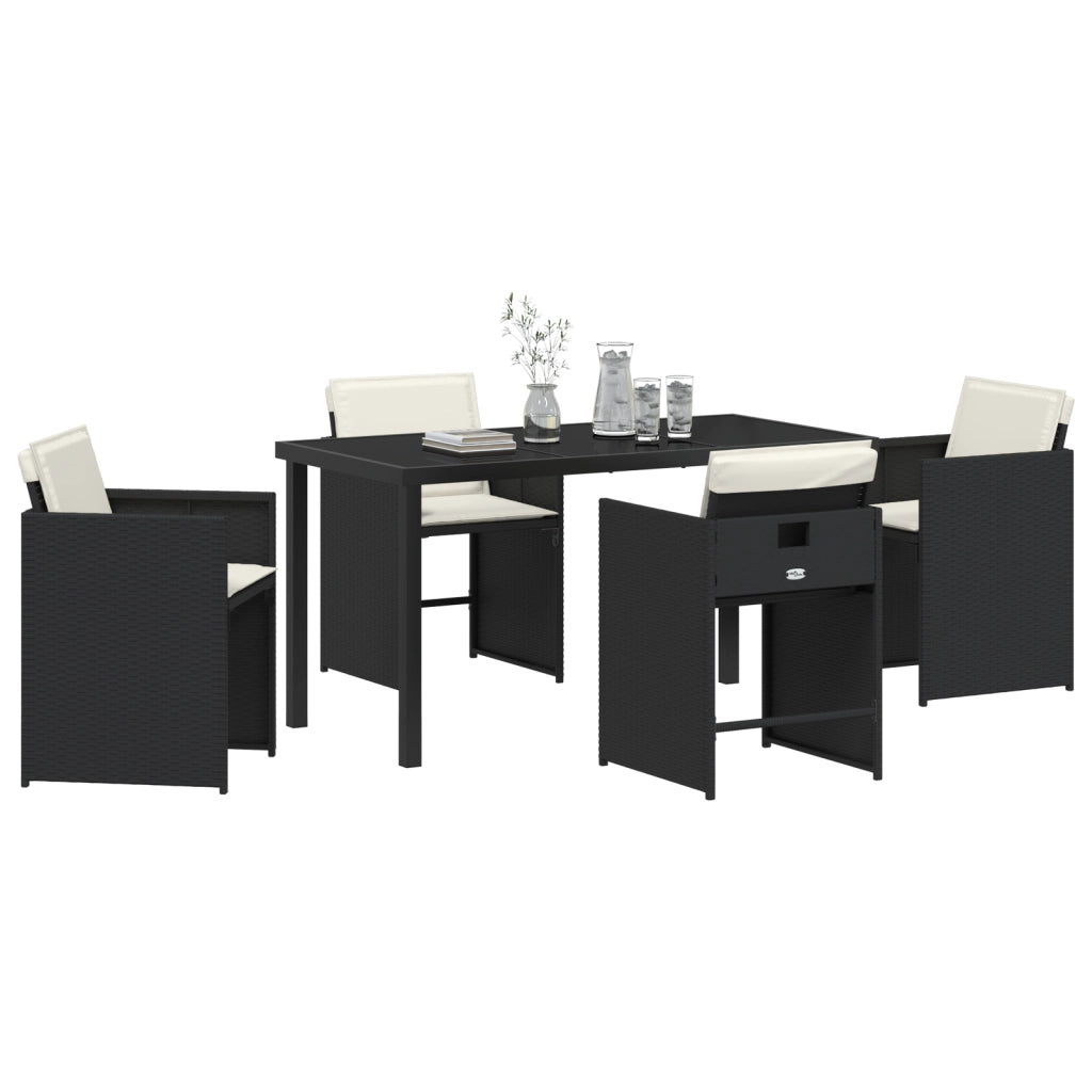 Set da Pranzo da Giardino 5 Pezzi con Cuscini Nero Polyrattan