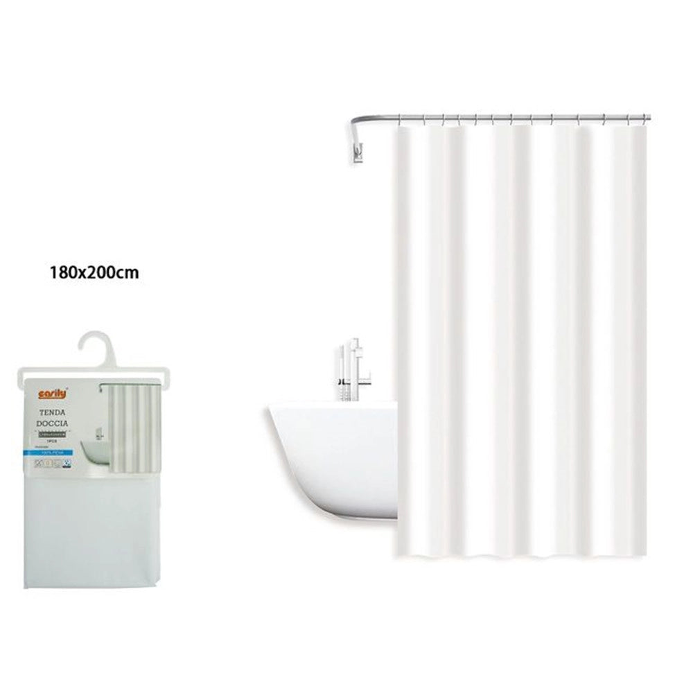 Trade Shop - Tenda Doccia Antimuffa Impermeabile 180 X 200 Cm Ganci Anelli Bagno Bianca 79708 -
