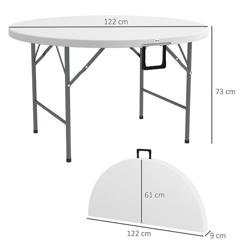 TAVOLO PIEGHEVOLE PER GIARDINO E CAMPEGGIO, IN ACCIAIO E HDPE, Ø122X73 CM, GRIGIO E BIANCO