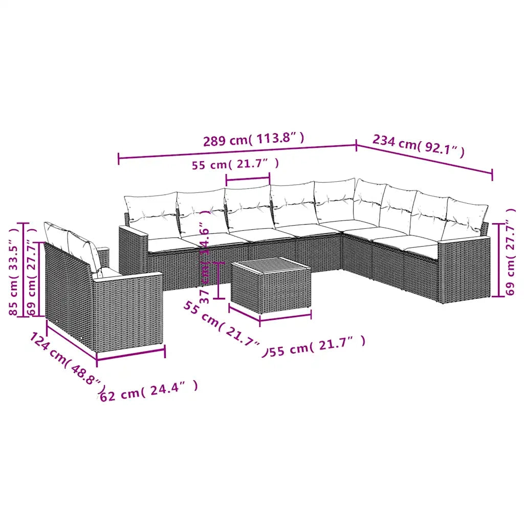 Set Divani da Giardino 11 pz con Cuscini Nero in Polyrattan 3226120