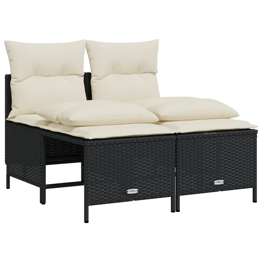 Set Divani da Giardino 4 pz | Set Salotto da Giardino con Cuscini Nero in Polyrattan