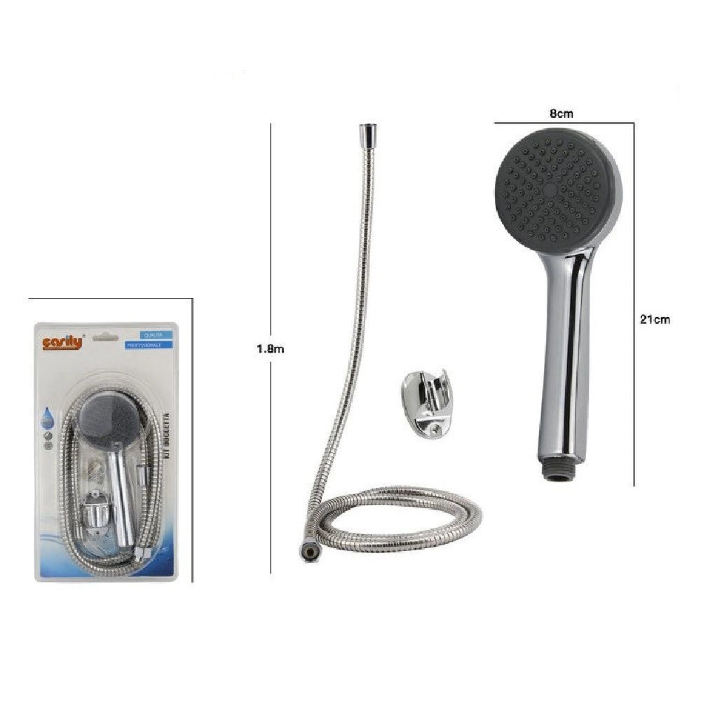 Trade Shop - Kit Bagno Doccetta Tonda Doccino Soffione Doccia Con Laccio 1,8 Mt Staffa 69102 -