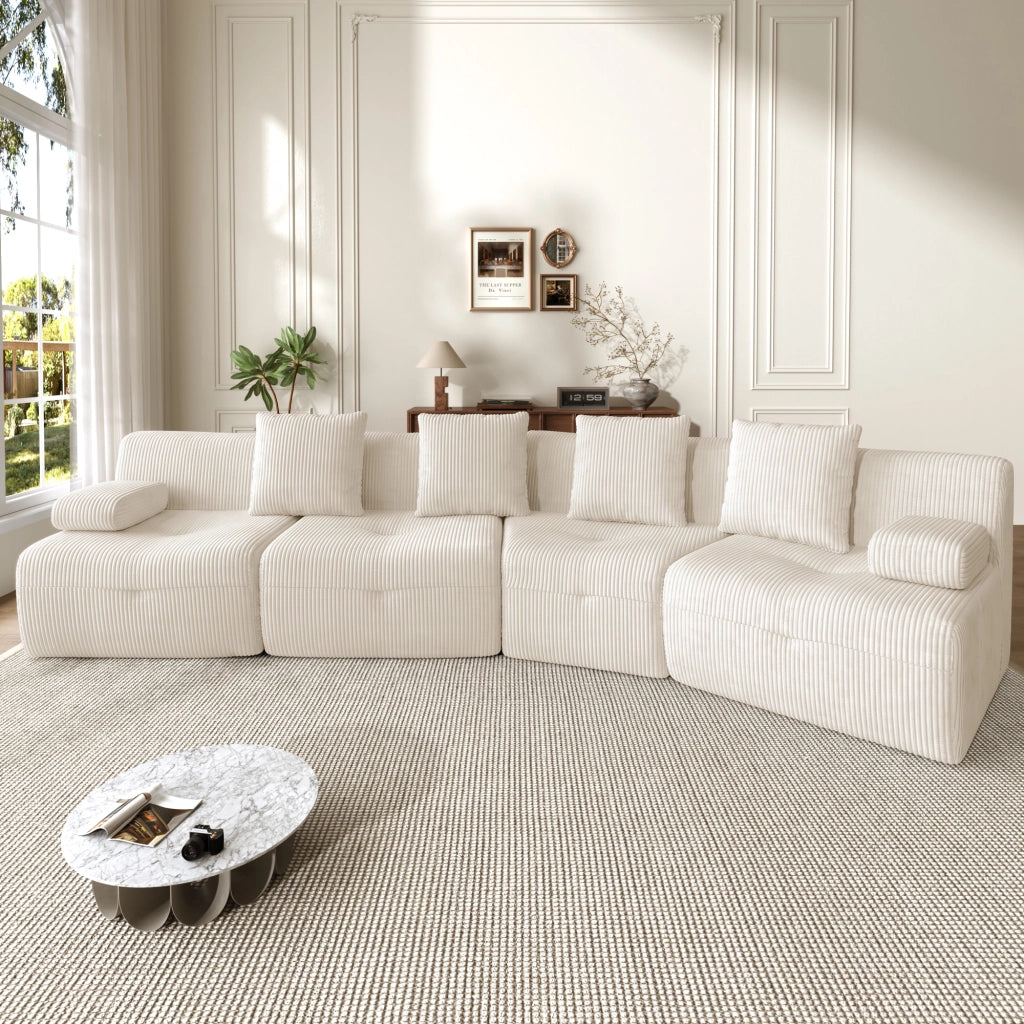 DIVANO modulare 4 posti in corduroy beige chiaro 311 x 90 x 65 cm