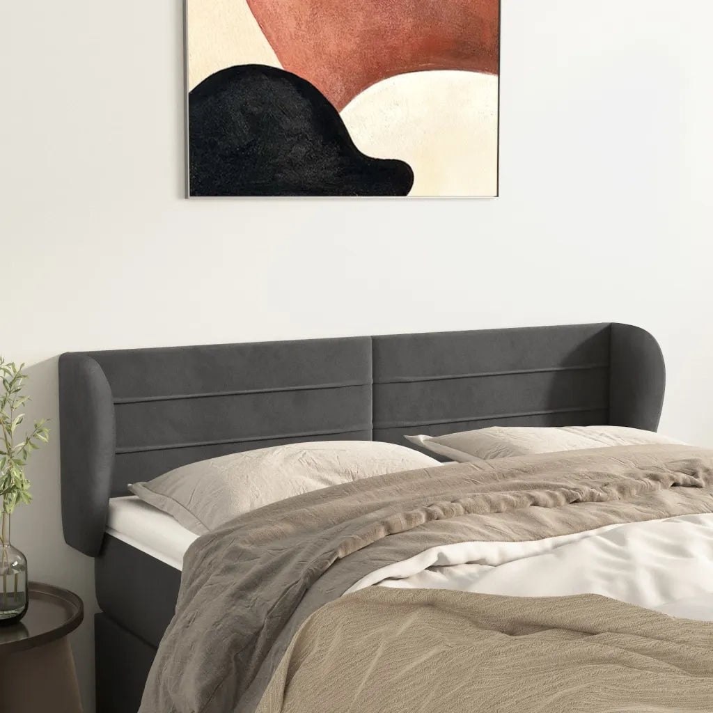 Testiera ad Orecchio-Testata con Orecchie Grigio Scuro 147x23x78/88 cm in Velluto 594279