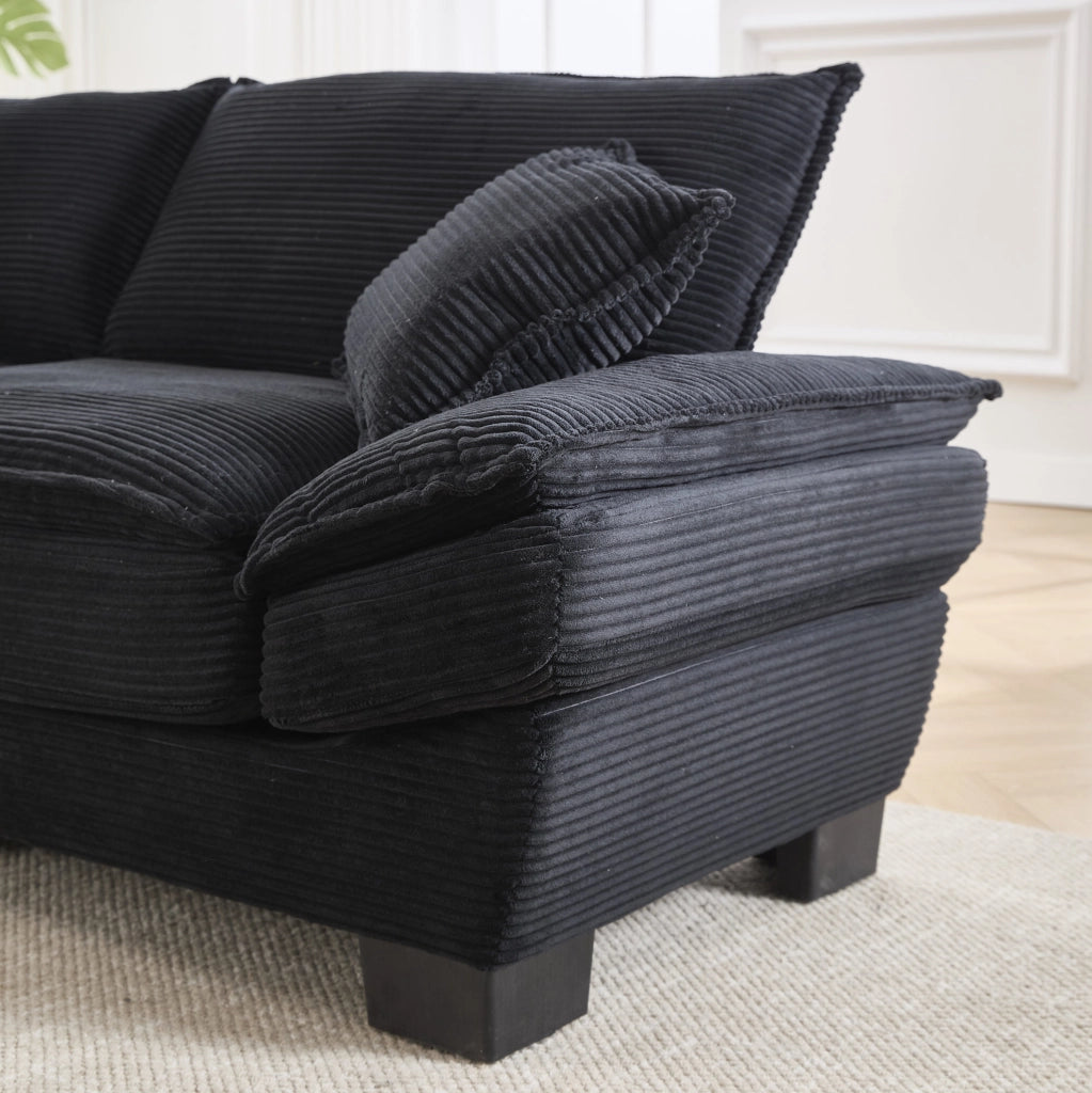 Divano a 2 posti in velluto nero 224x81x81 cm con braccioli imbottiti e cuscini