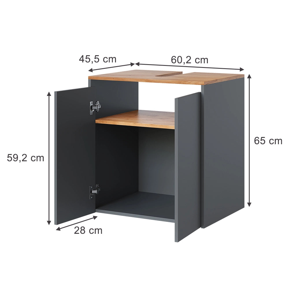 Vicco Mobile sottolavabo per bagno Antracite/quercia dorata 60.2 x 65 cm