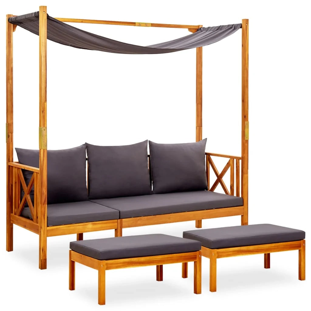 Panca da giardino mobili da esterno per patio terrazza con tettoia e poggiapiedi legno massello di acacia 02_0011345