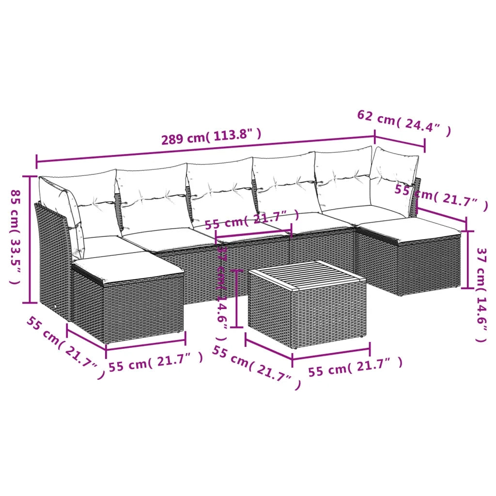 Set Divano da Giardino 8 pz con Cuscini Beige in Polyrattan 3223776