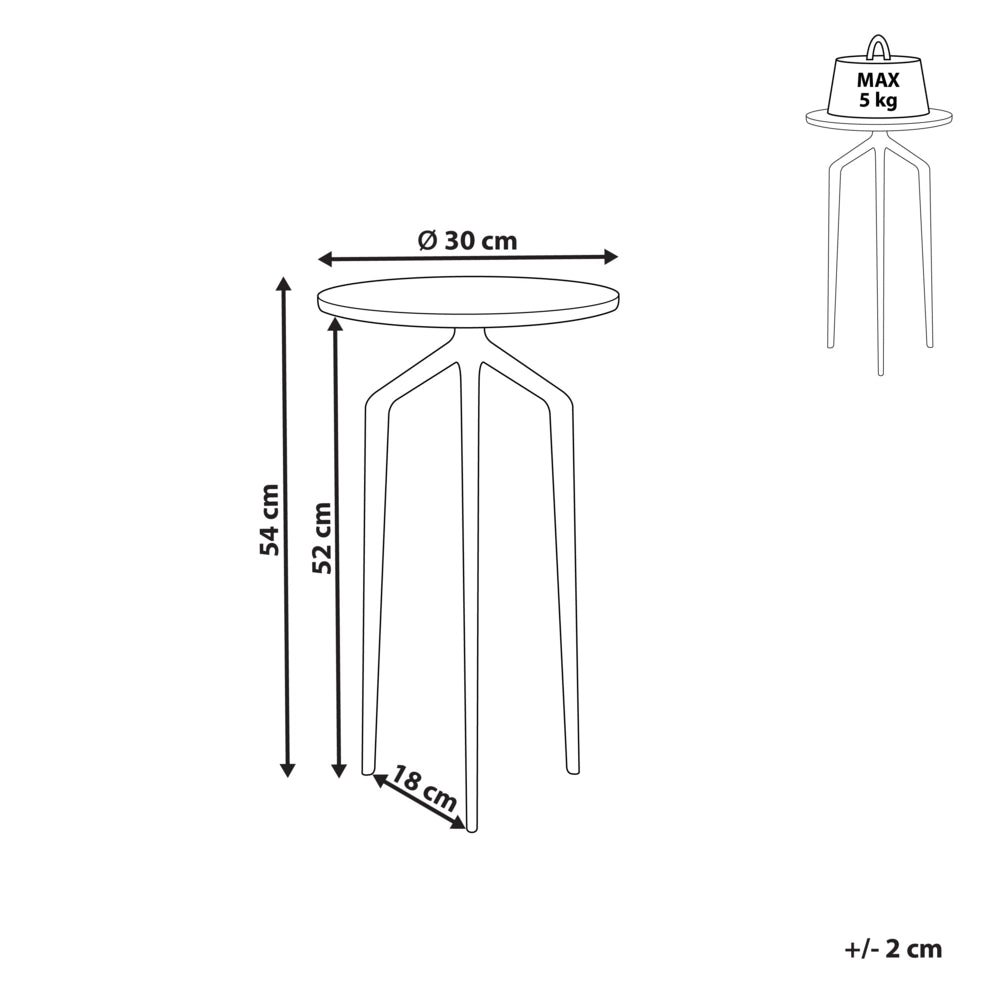 Tavolino con piano in marmo bianco e 3 gambe in metallo dorato 30 x 30 cm Rotondo Glam Moderno Soggiorno Camera da letto