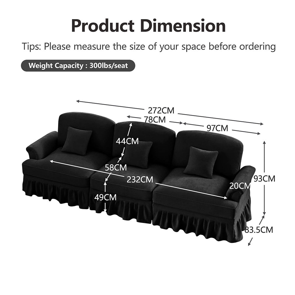 Divano 3 posti classico - Xylo - Stile mid-century, chenille, nero