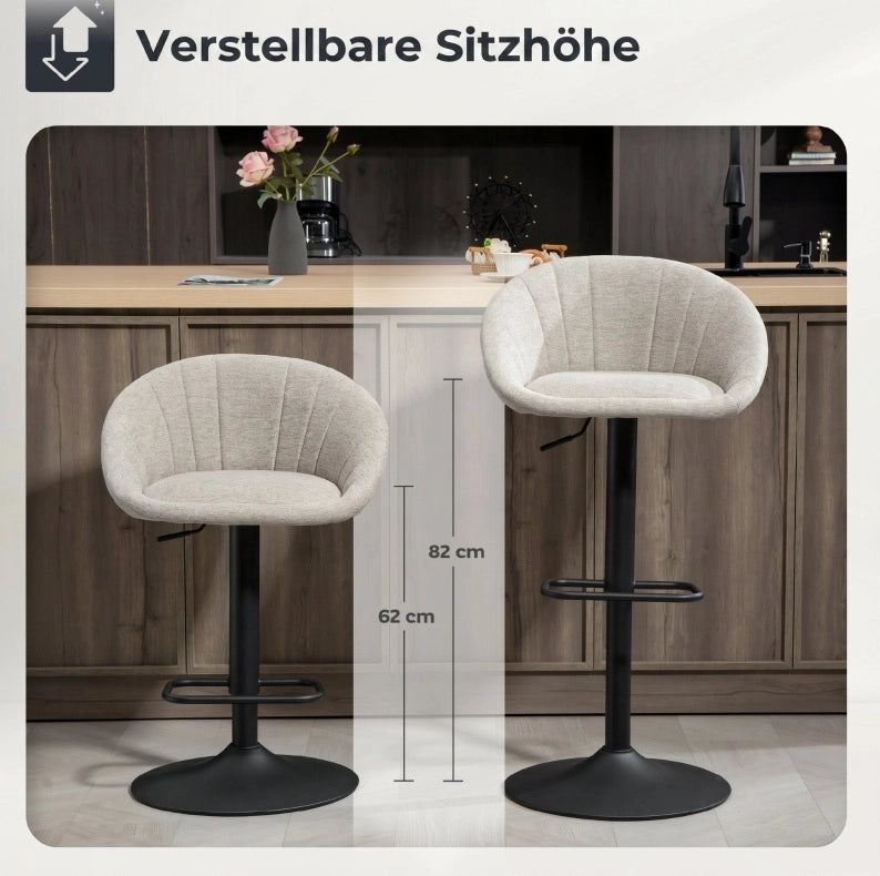 Set di 2 sgabelli da bar girevoli con braccioli e schienale per cucina, regolabili in altezza 62-82 cm