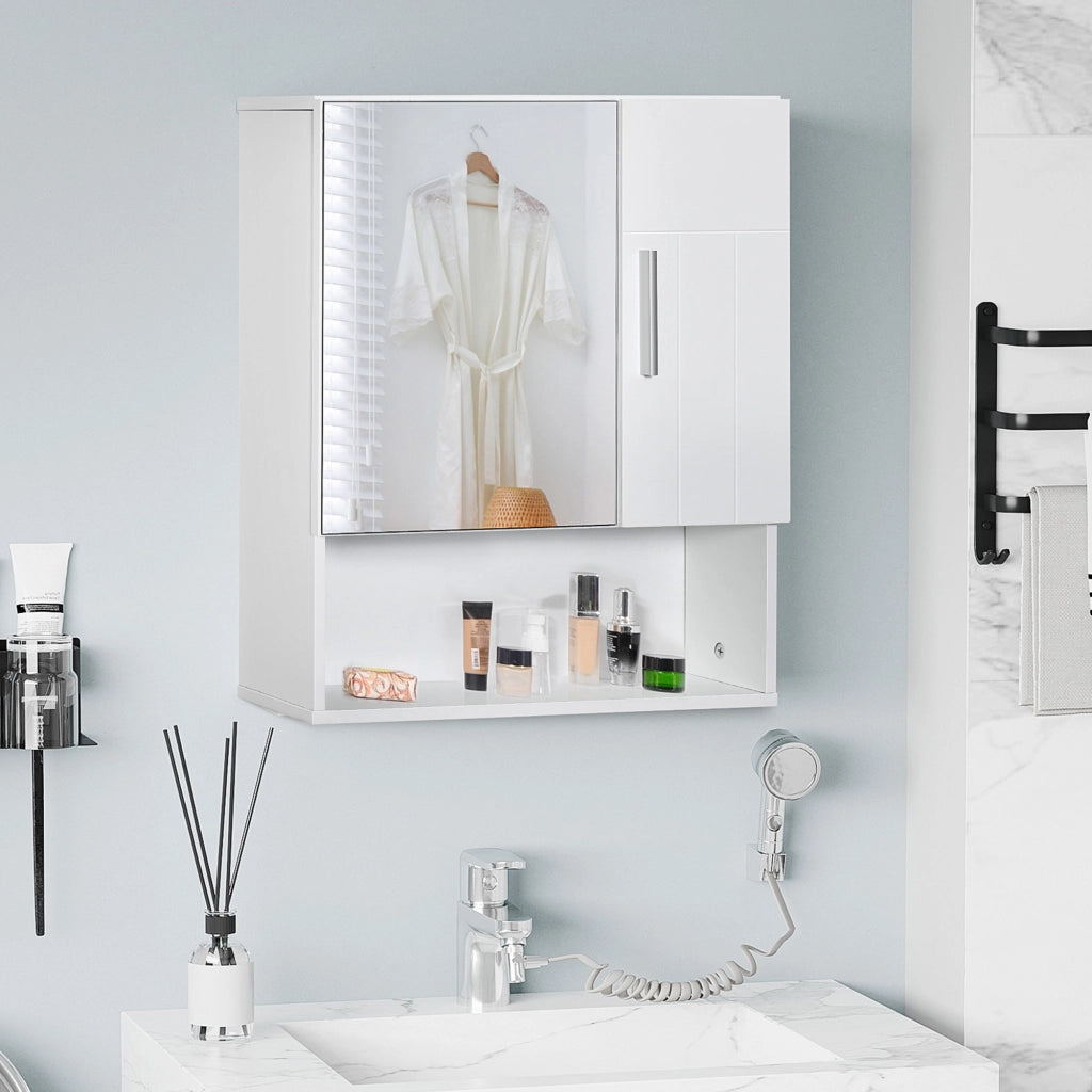Specchiera Bagno con Contenitore e Mensole ¨C zephmum ¨C Bianco Legno Vetro 54x15.2x55.3 cm