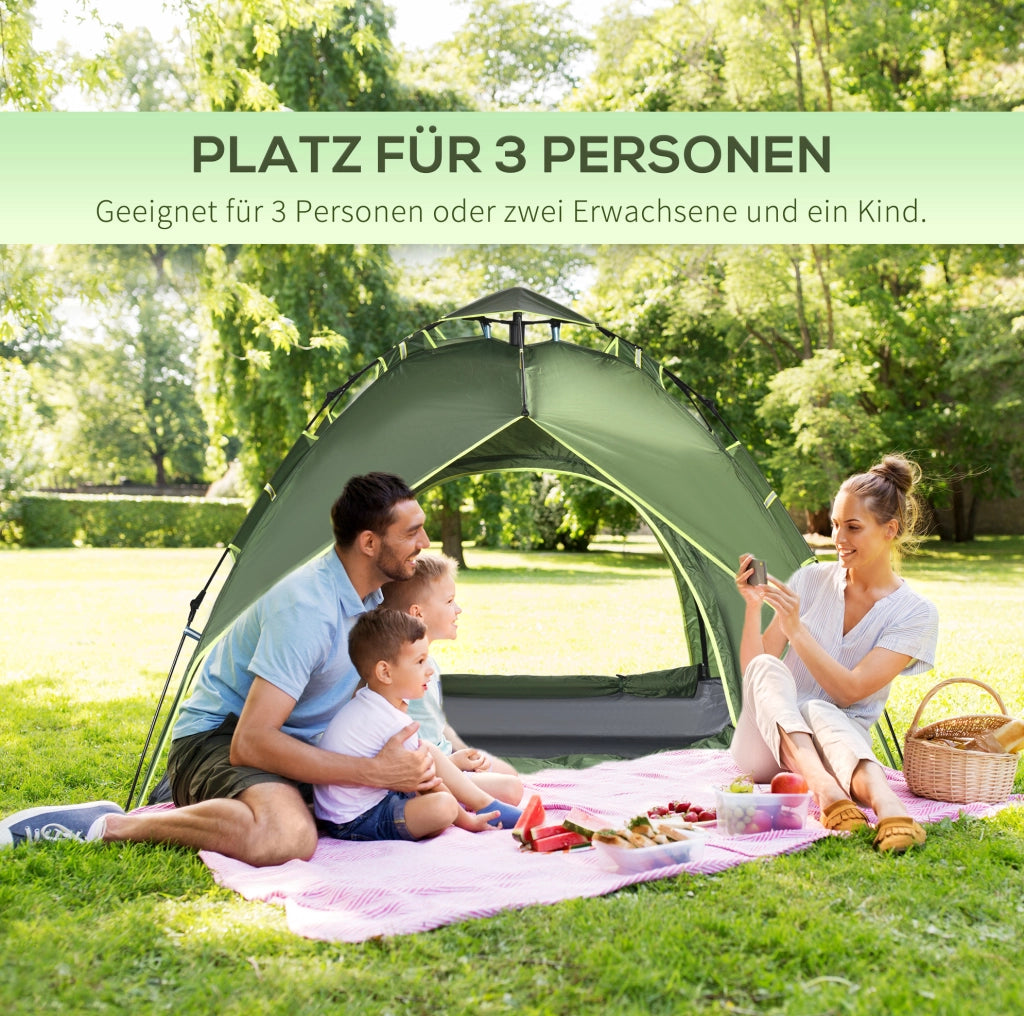 Tenda da campeggio per 3 persone verde scuro con doppio telo