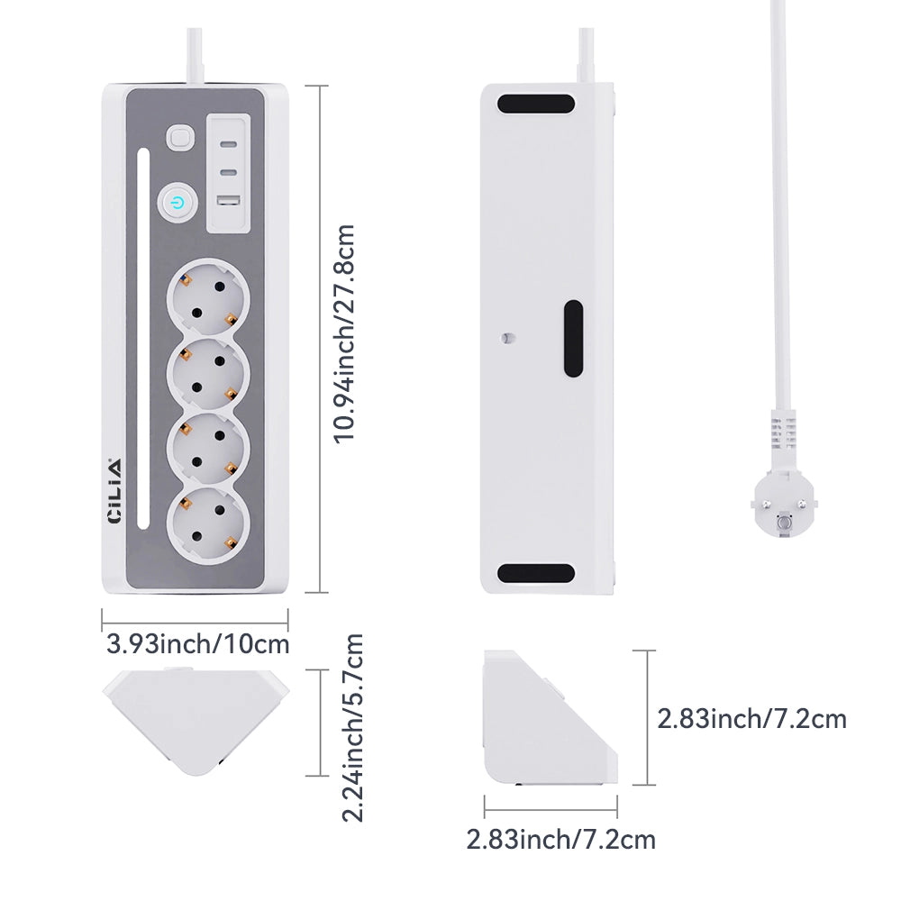 Ciabatta Elettrica Angolare ¨C zephmum ¨C 4 Prese Schuko, 2 USB-C, 1 USB, Luce LED, Cavo 1.5m