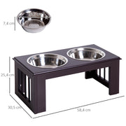 Stazione di alimentazione per cani rialzata con 2 ciotole in acciaio inox, MDF, colore Espresso, 58,4 x 30,5 x 25,4 cm