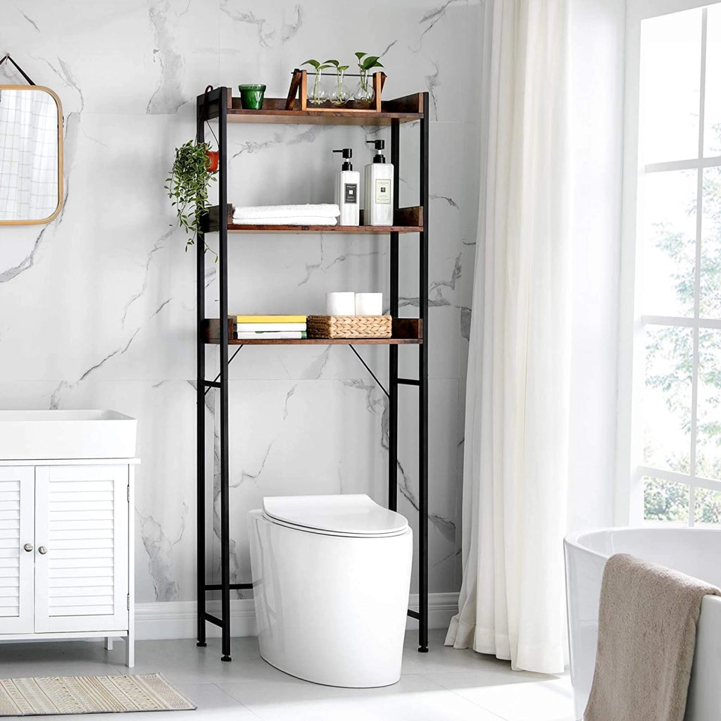 Mensola da bagno Valora sopra il WC, design rustico in acciaio marrone