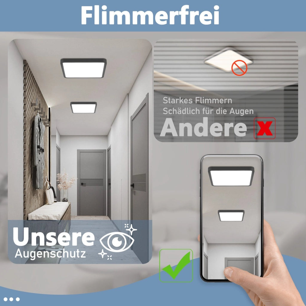 ZMH Lampada da soffitto plafoniera LED quadrata nera 23 cm 6500K per soggiorno cucina corridoio