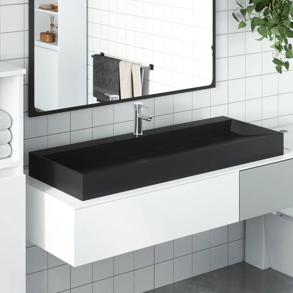 Lavandino 120x46x11 cm Blocco in Marmo/Minerale Nero Opaco 155983