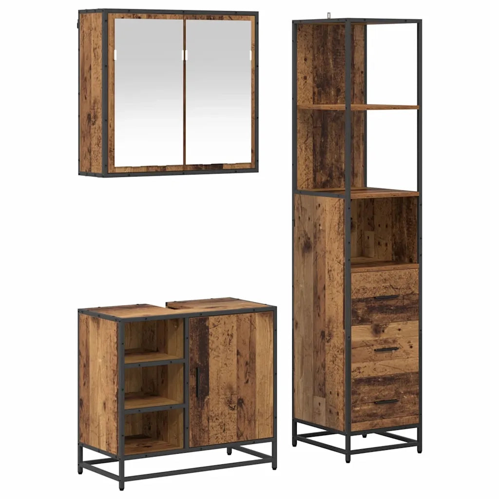 Set di mobili per il bagno con cassetto 3 pcs Legno vecchio
