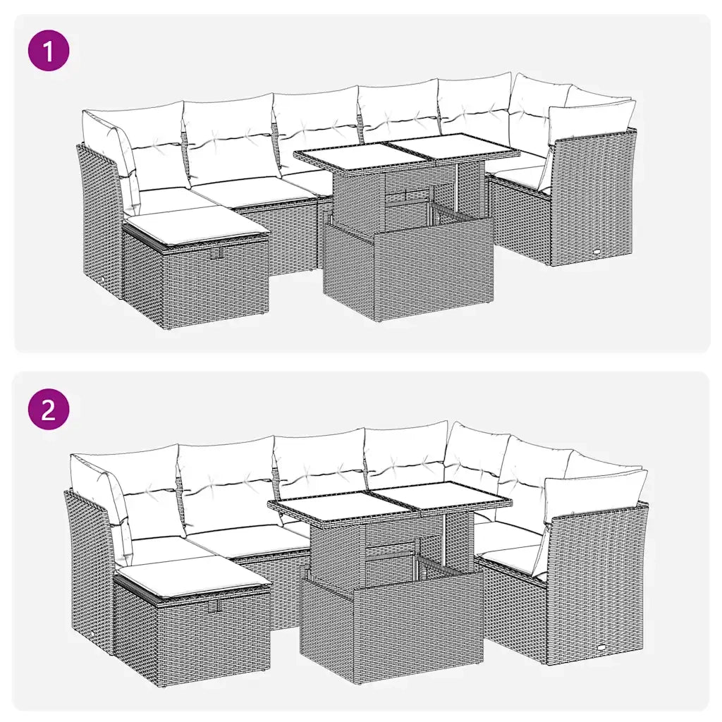 Set Divano da Giardino 8 pz con Cuscini Beige in Polyrattan 3327788