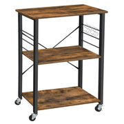 Carrello da cucina 3 ripiani 60 x 40 x 89 cm per microonde mini forno tostapane struttura in metallo con 6 ganci stile industriale marrone rustico 12_0005674