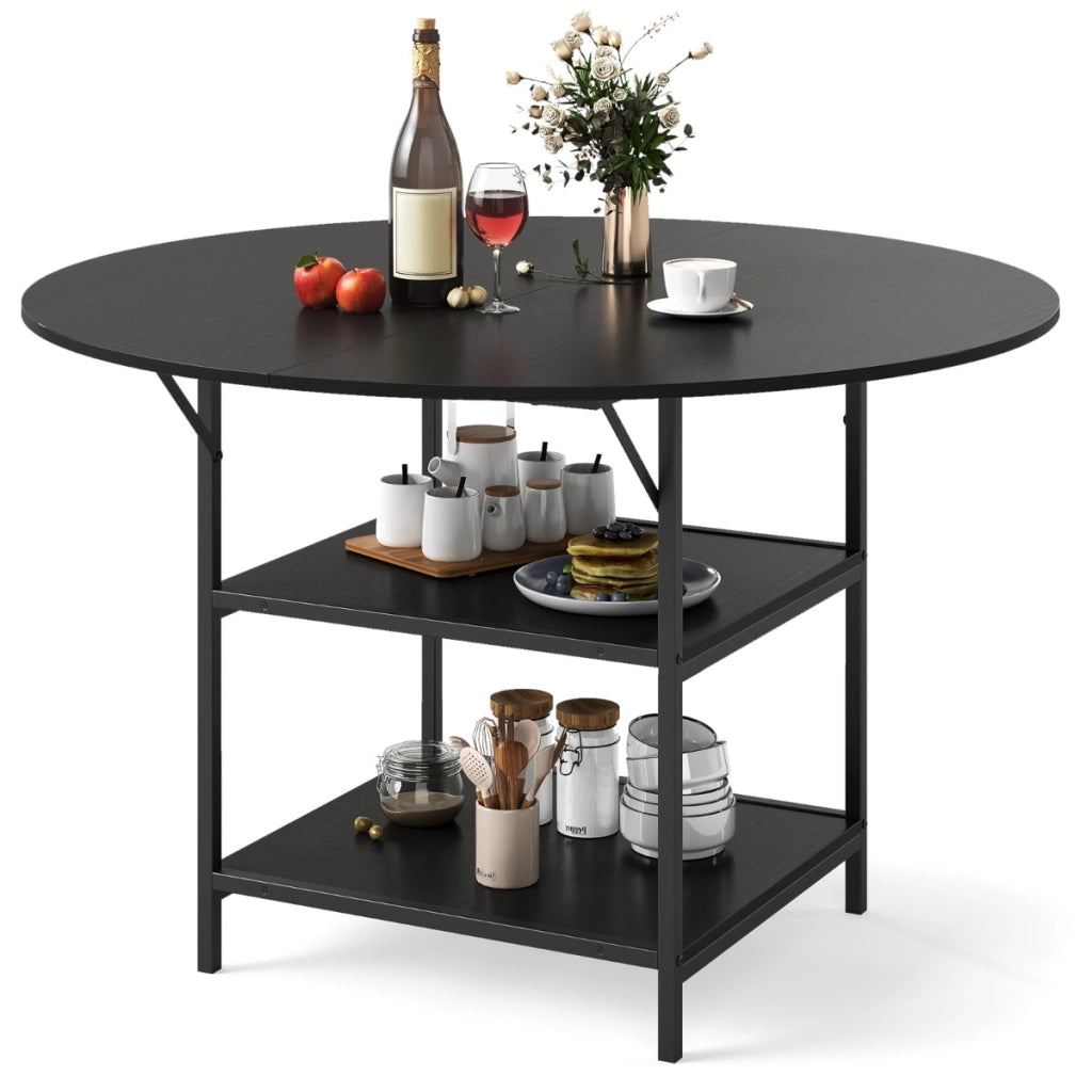 Tavolo da pranzo rotondo rustico ripiano aperto a 2 livelli, Tavolo da pranzo rotondo 120 cm per 4-6 persone Nero-Tavoli e sedie da pranzo