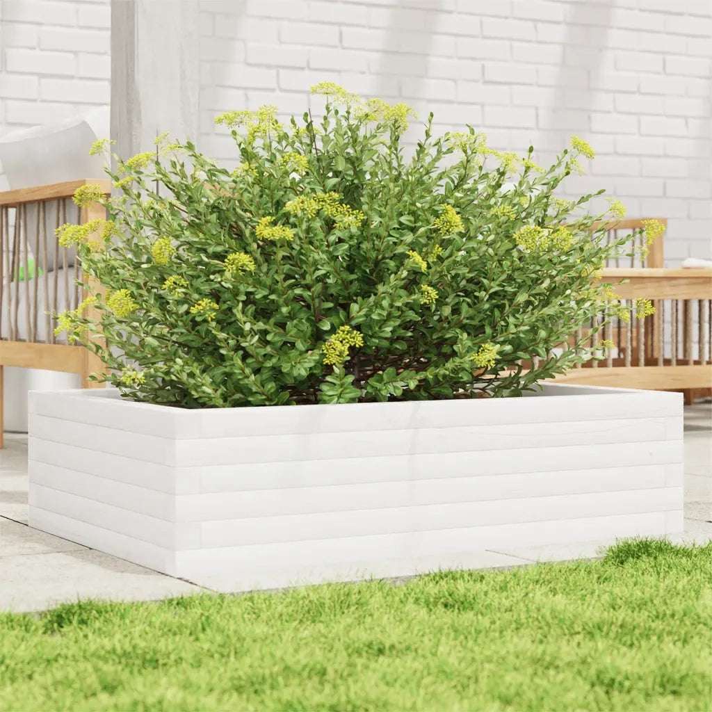 Fioriera | Cassetta per fiori | Vaso da Giardino Bianca 90x60x23 cm Legno Massello di Pino