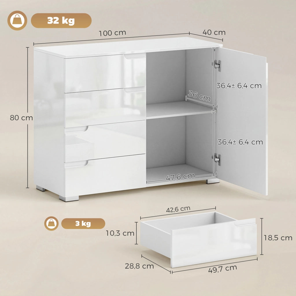 Cassettiera Com¨° 4 Cassetti Anta ¨C zephmum ¨C Grigio 100x40x80 cm