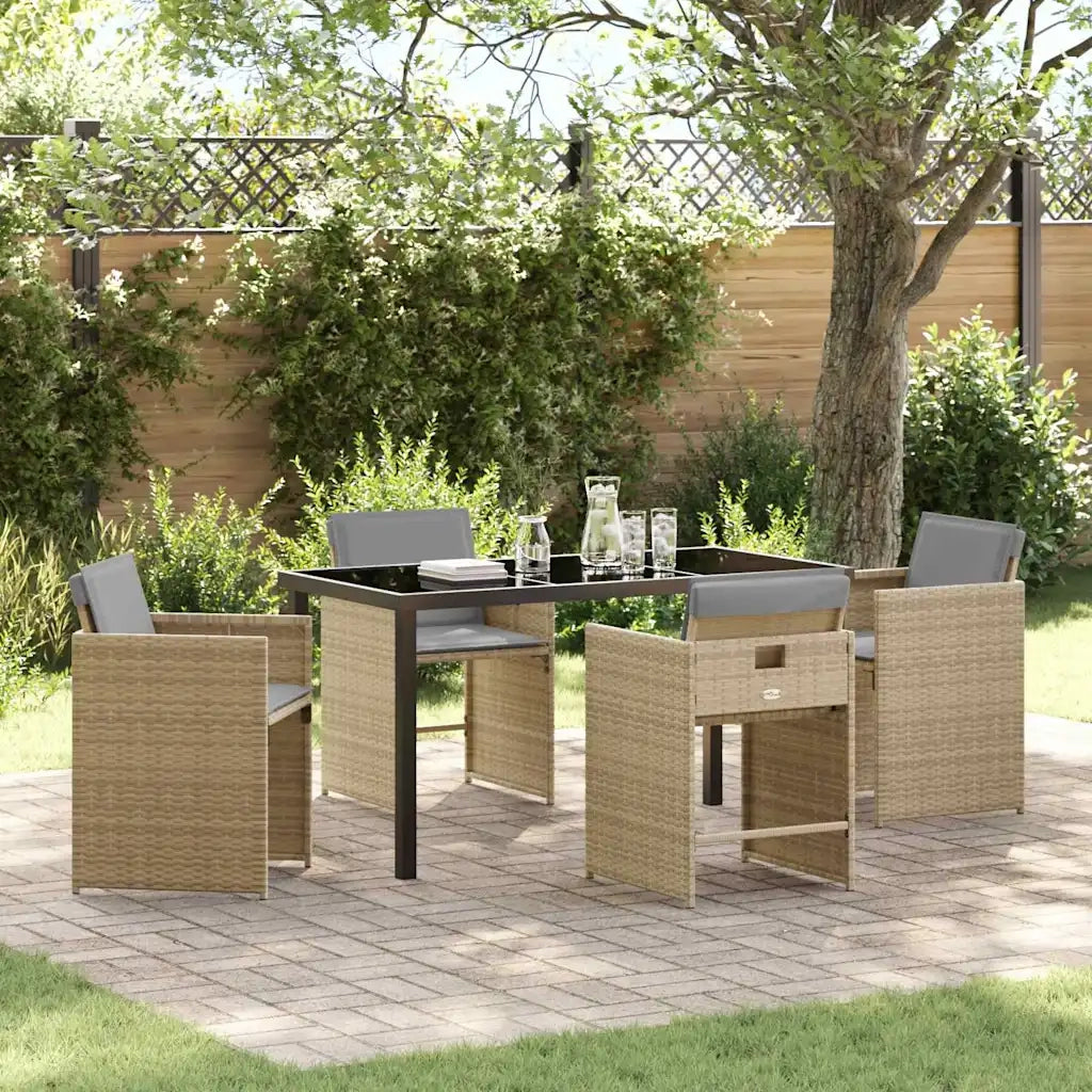 Set da Pranzo per Giardino con cuscino 5 pz | Set Salotto da Giardino Beige polyrattan