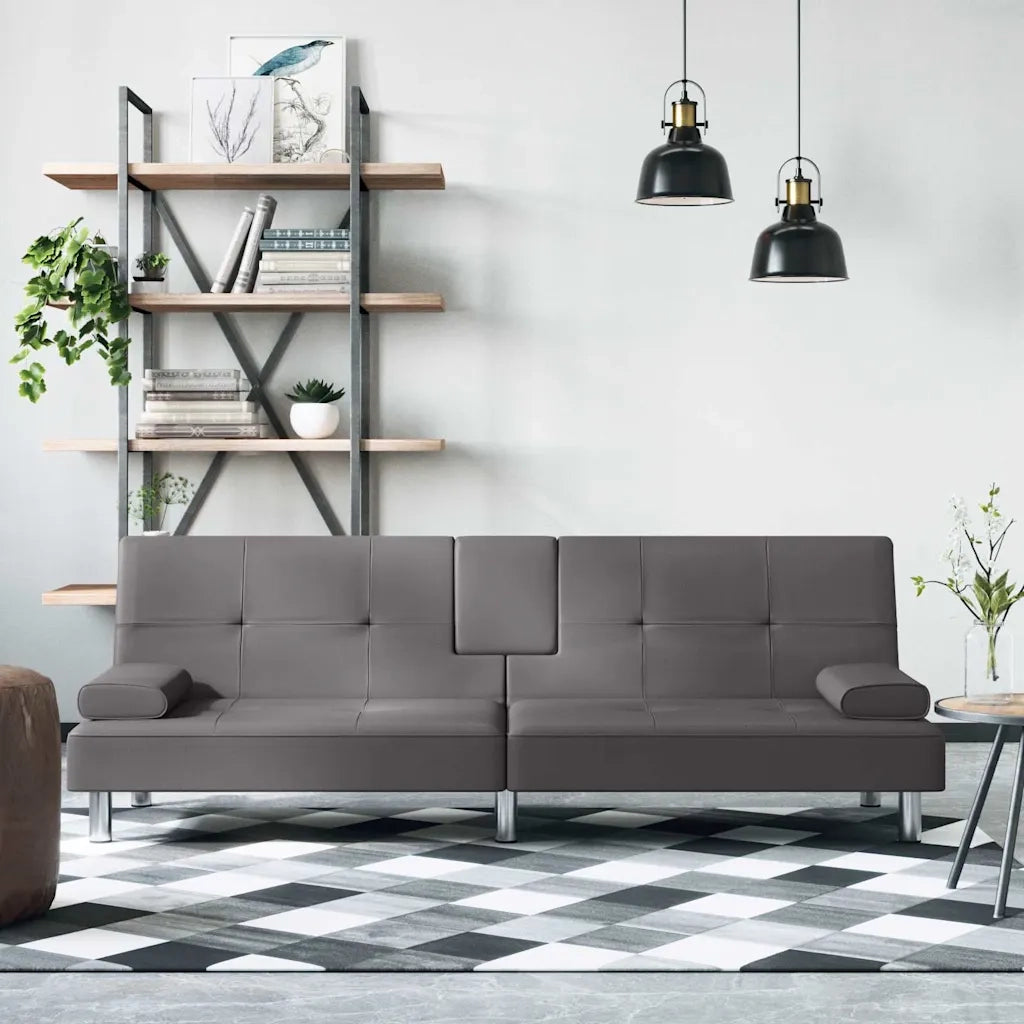 Divano Letto con Portabicchieri-Sofa Letto-Daybed in Similpelle Grigio