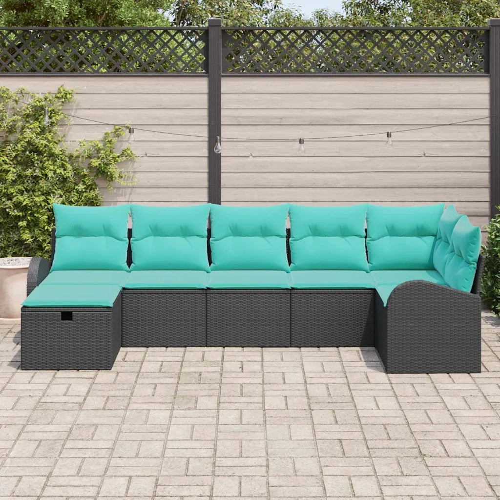 Set Divano da Giardino con cuscino 7 pcs Nero polyrattan 3360437