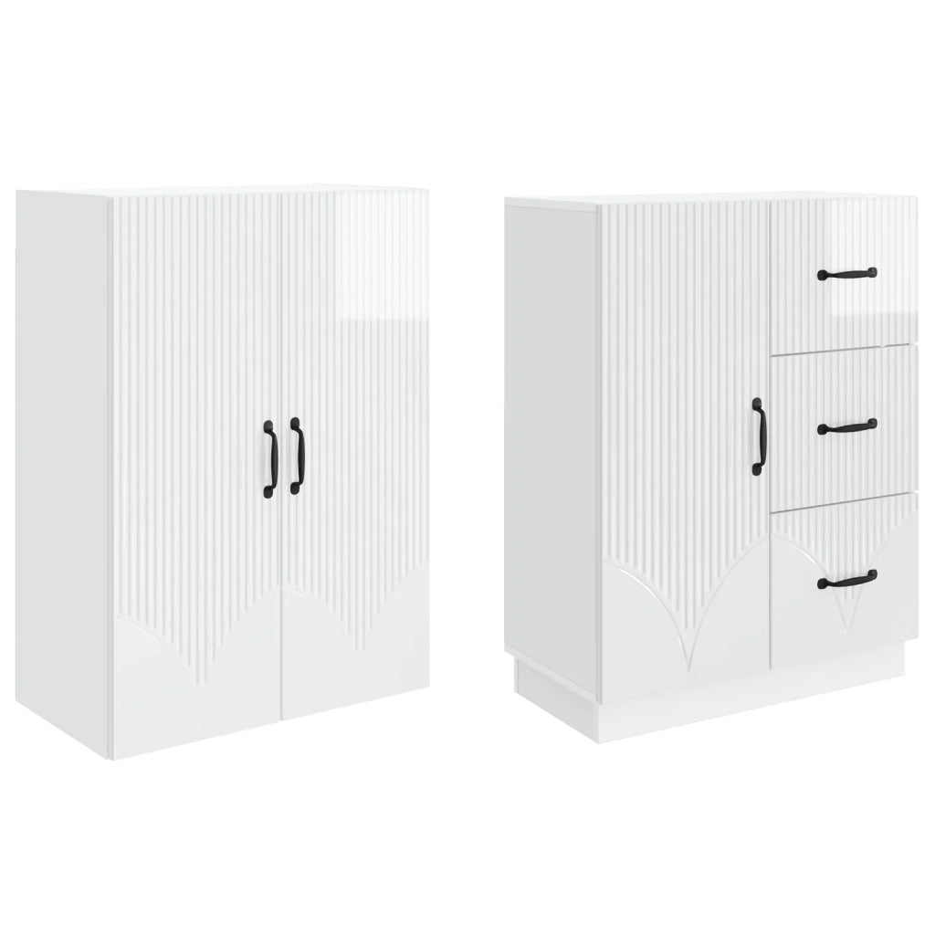 Set di armadi 2 pcs Bianco Lucido Legno ingegnerizzato