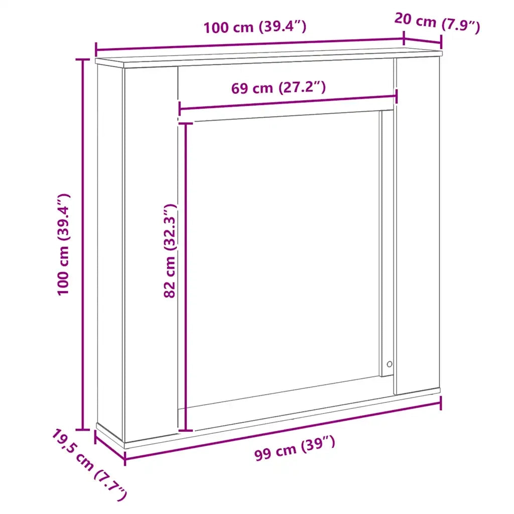 Cornice per Camino Rovere Nero 100x20x100 cm in Truciolato 865982