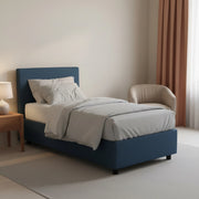 Letto singolo Arminius, Letto contenitore con rivestimento in tessuto, Made in Italy, Apertura frontale, con materasso cm 90x190 incluso, Blu