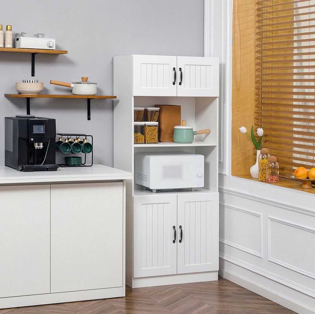 Mobile dispensa da cucina con 4 ante; ripiani regolabili e vano per microonde; bianco