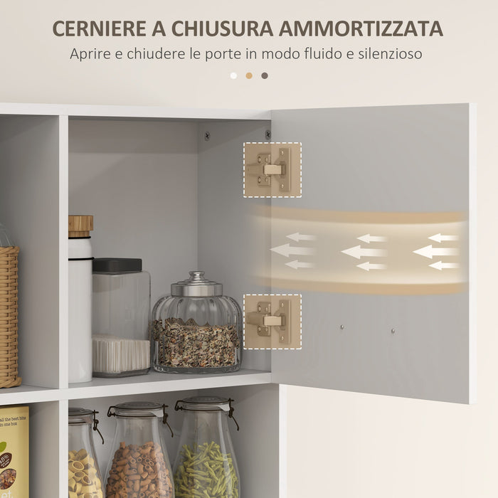 Mobile Dispensa da Cucina 80x35x180 cm 4 Armadietti 3 Ripiani e 1 Cassetto in Legno Bianco