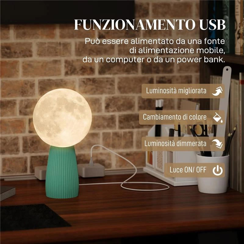 LAMPADA DA TAVOLO A FORMA DI LUNA E 3 COLORI CON 10 LUMINOSITÓ, IN ABS, Ï15X28 CM, BIANCO E VERDE SCURO