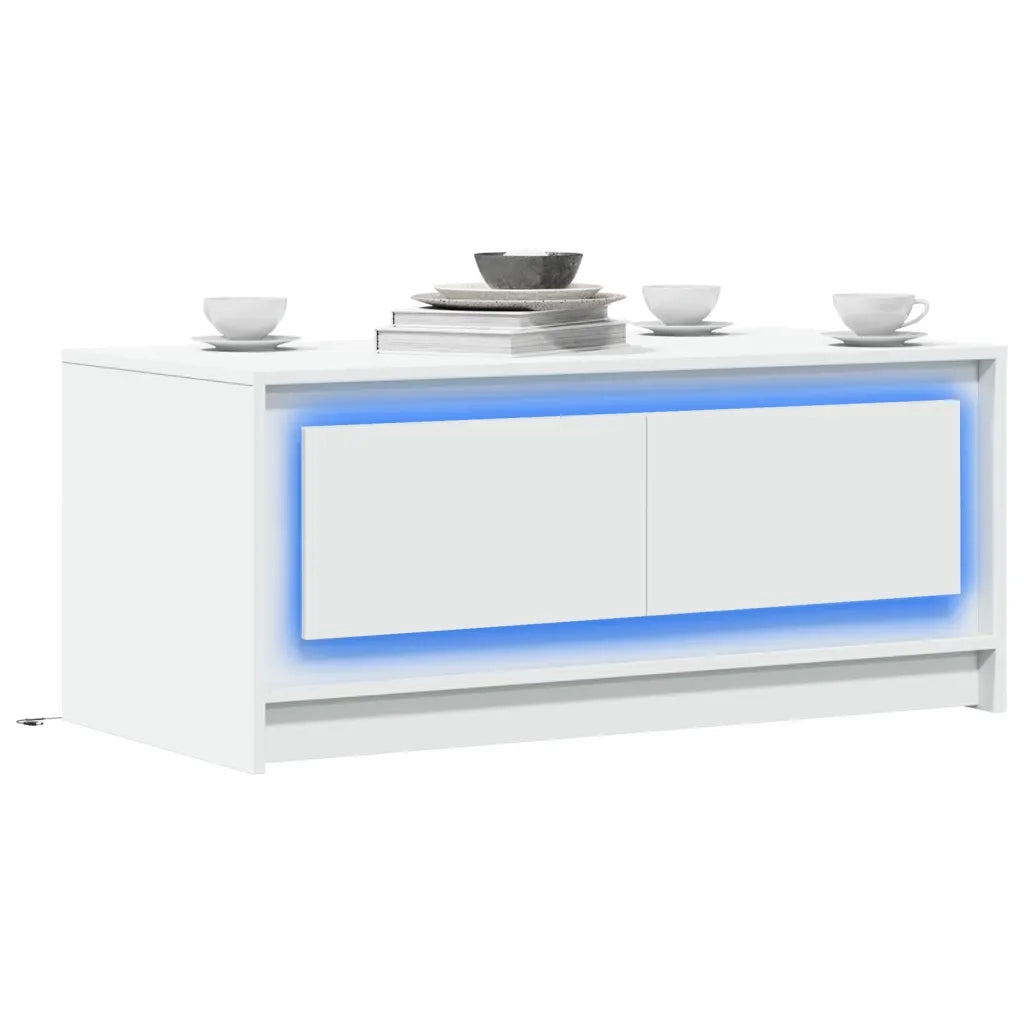Tavolino da Salotto con Luci LED Bianco in Truciolato 851984