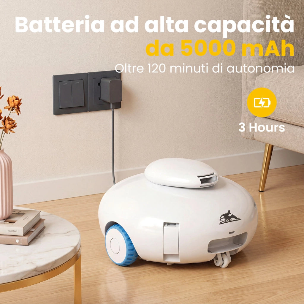 Robot pulitore per piscine, autonomia di 120 minuti, in grado di arrampicarsi sulle pareti della piscina, potente aspirazione, parcheggio automatico.
