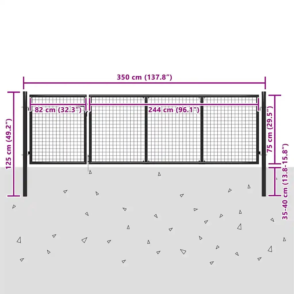 Cancello da Giardino in Acciaio 350x75 cm Antracite 144322