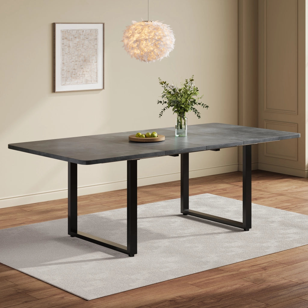 Tavolo allungabile da pranzo rettangolare con guide rinforzate in MDF grigio per cucina e sala da pranzo