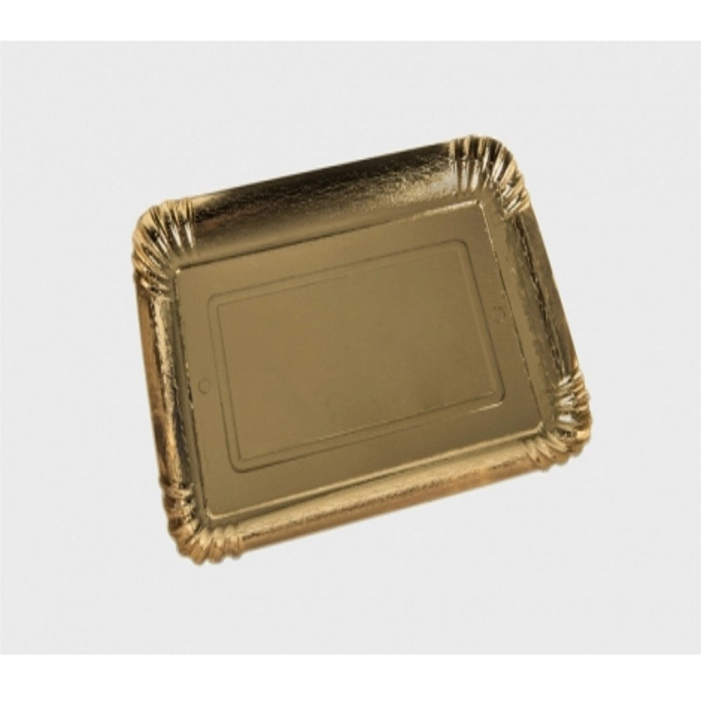 Trade Shop - 5 Vassoio Porta Torta 22x32 Cm 1.4 Mm Oro Rettangolare Piatto Cartone Dorato -