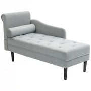 Chaise Longue con Rivestimento Trapuntato Effetto Velluto Grigio, in Legno Massello e Spugna, 146x61x82.5 cm