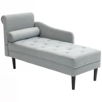 Chaise Longue con Rivestimento Trapuntato Effetto Velluto Grigio, in Legno Massello e Spugna, 146x61x82.5 cm